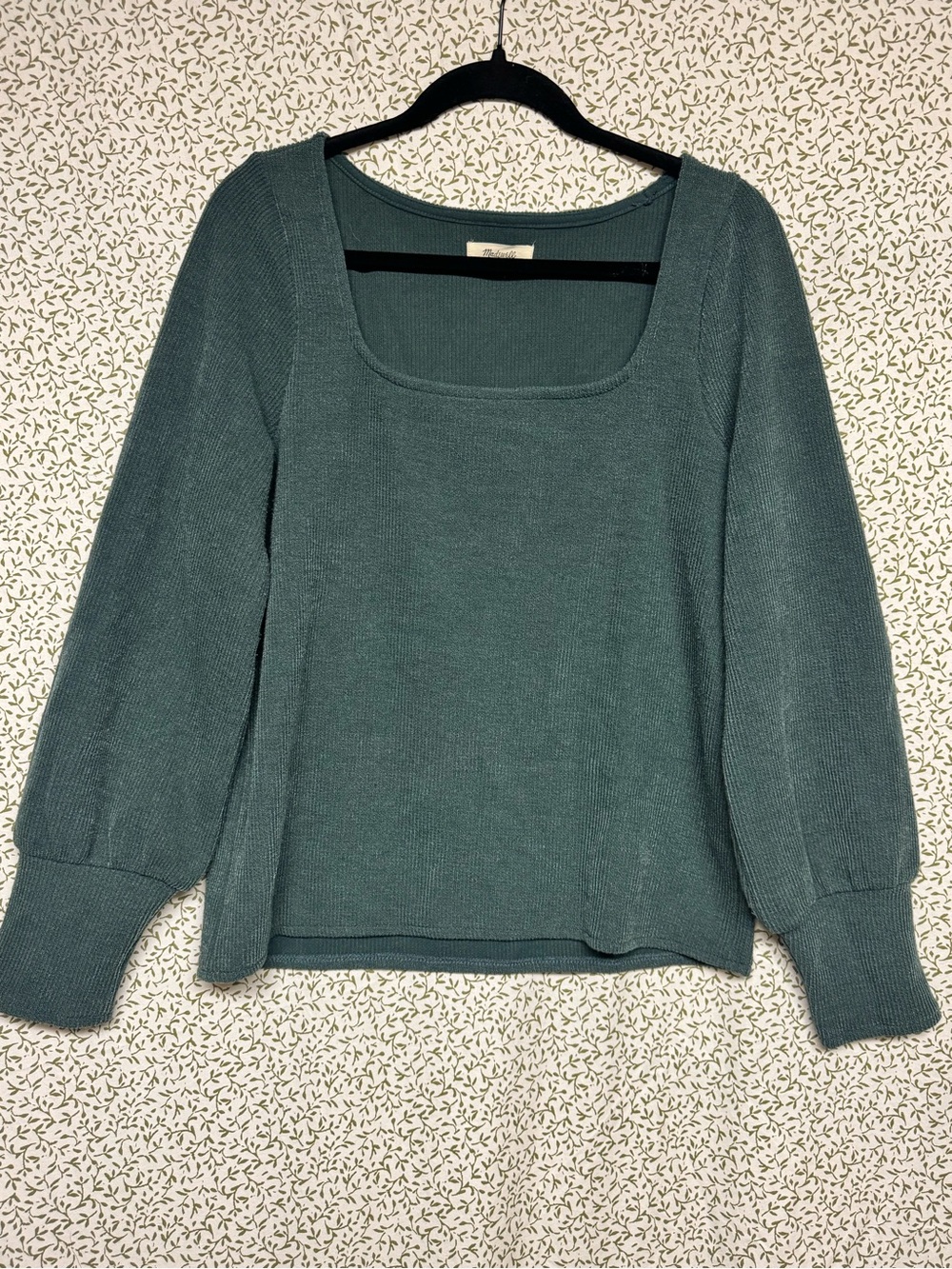 Madewell Ottoman Rib Square-Neck Top in Midnight Green - Size Large